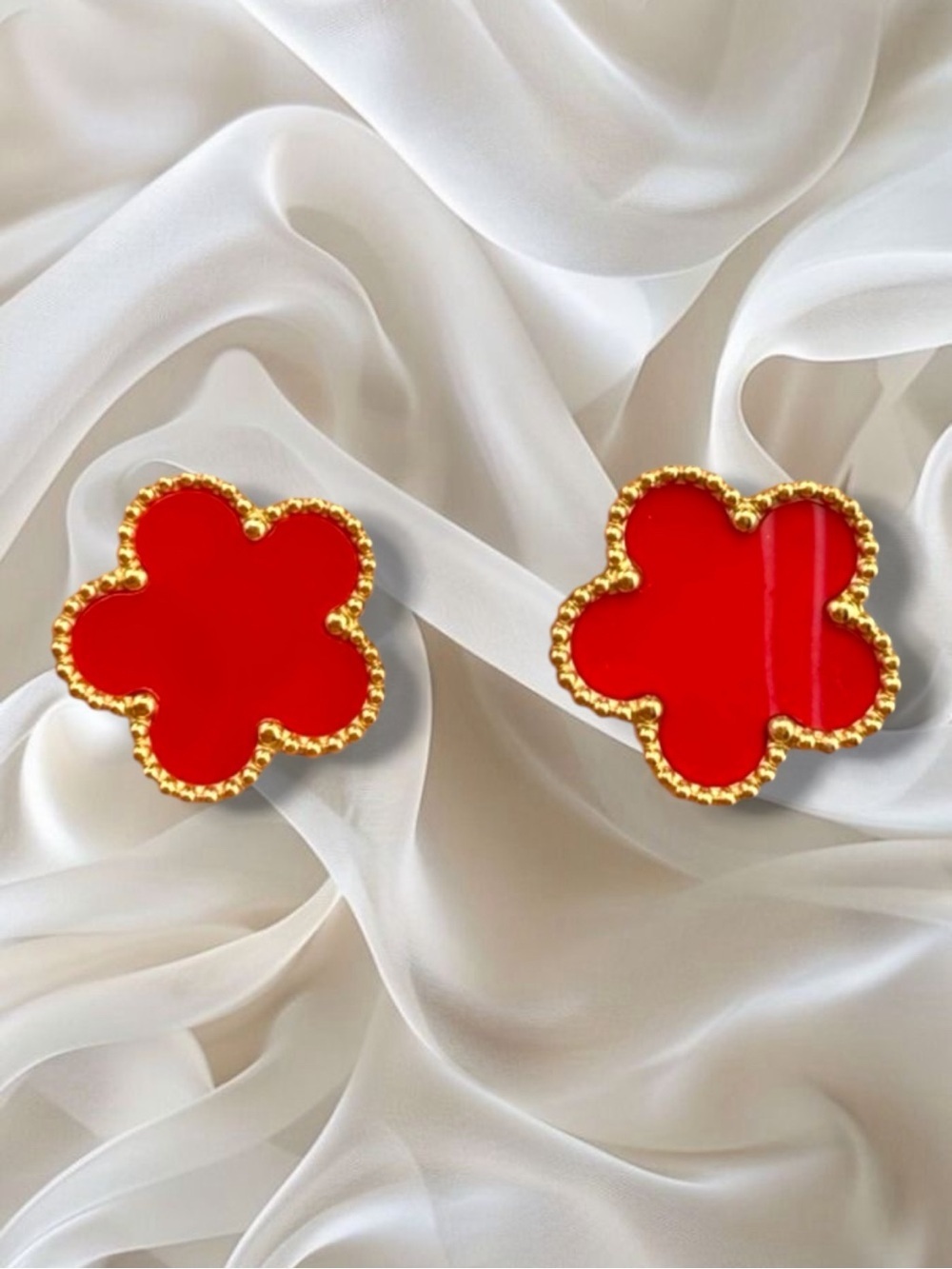 One motif Red Flower Stud Earrings | Classic Elegant Style